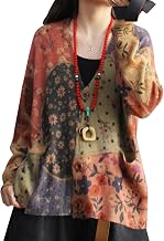 Janein S01DE Women's Pullover Oversize Casual Loose Long Knitted Jumper with Print Crew Neck Winter Jumper for Women Jumper Sweatshirt