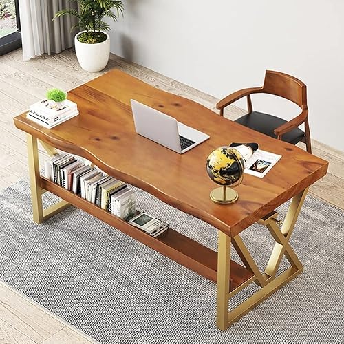 Miniatura 5 de Escritorio moderno de madera maciza simple para computadora soporte de metal dorado tablero de mesa de pino de 20in escritorio de juego de