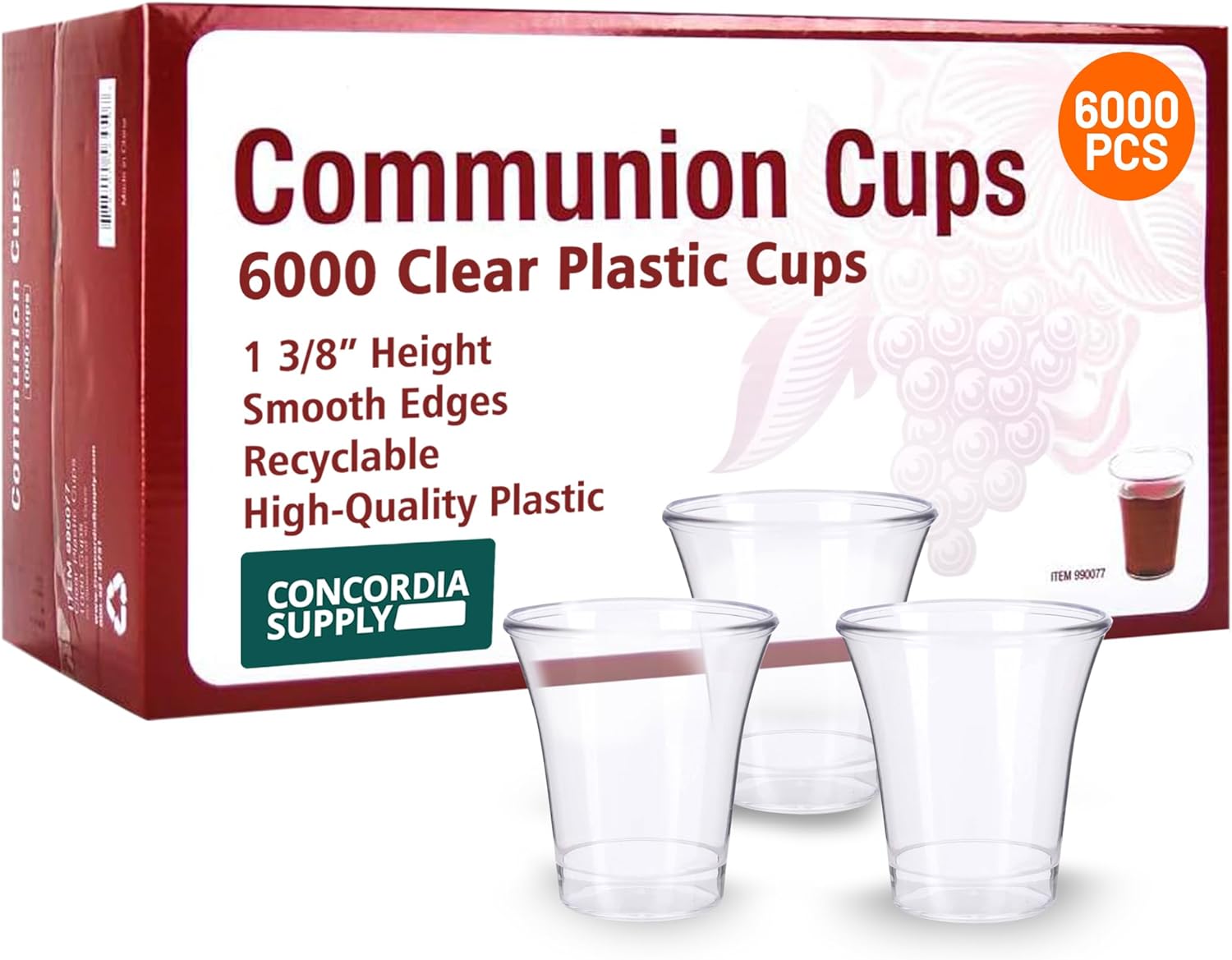 Concordia Supply Communion Cups - 1-3/8" Recyclable Hard Plastic Cups w/Smooth Edges & Fits Standard Holy Communion Trays for Church Services, Fellowship & Santa Cena (2000 Count)