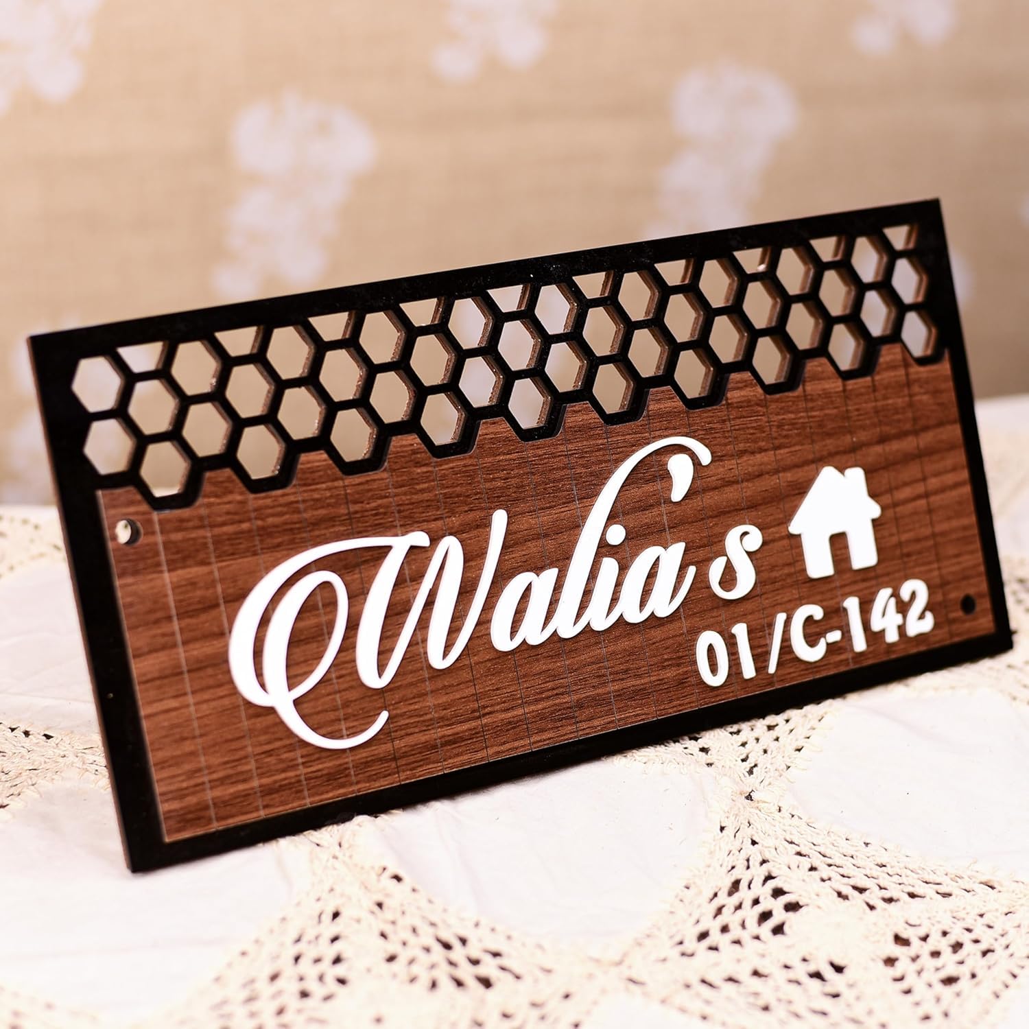 Name plate for home entrance outdoor | Name plate | Wood Personalized NamePlate with 3D Letters | Door nameplates | Custom NamePlate For Home, Office and Outdoor Entrance | 15X30 cm | Wooden | Housewarming Gifts | White Acrylic 3D Letters — Amazon image 9