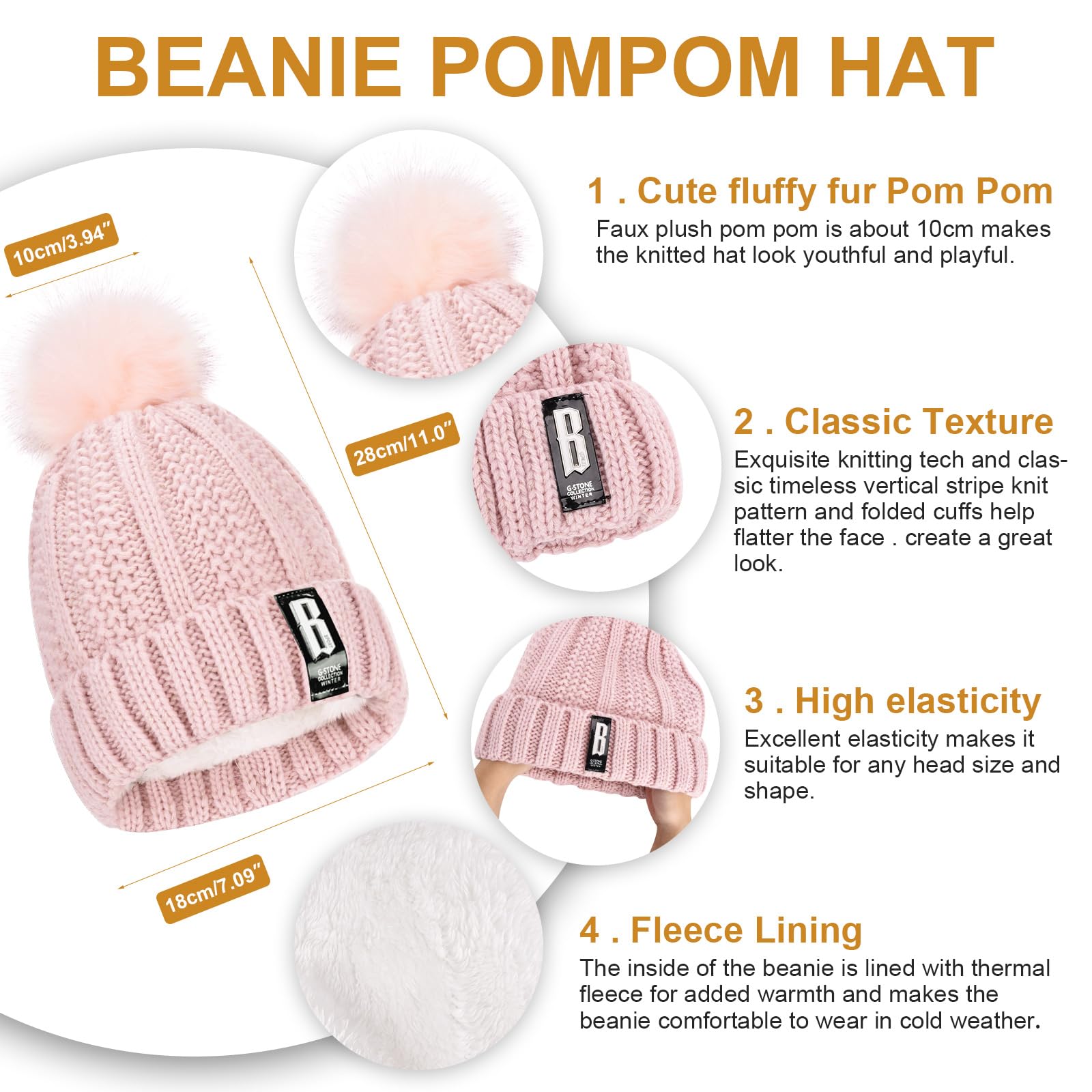 Voqeen Juego de 5 Piezas de Gorro y Bufanda de Punto Guantes de Pantalla táctil Guantes Orejeras de Felpa de Invierno Calcetines térmicos para Gorro de esquí Deportes al Aire Libre