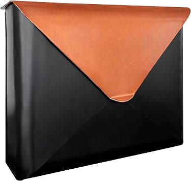 NACH Sleek Envelope Wall Mount Mailbox, Large Mailboxes for Outside Wall Mount, Extra Large Capacity Mailbox for Outside, Black & Copper Mailbox, 12.5x4x10 Inches, Wall Mailbox, MB-6951