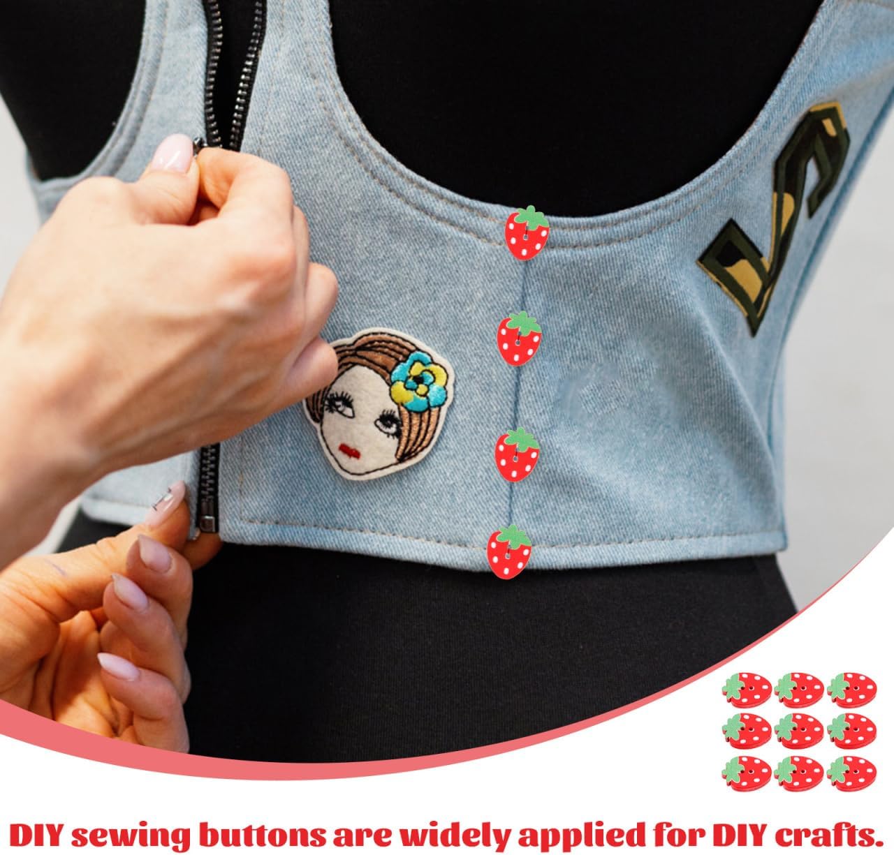 COHEALI Strawberry Wooden Buttons Double Hole Sewing Buttons for DIY Crafts Clothing Scrapbooking Decorative Wood Buttons 0.86 X 0.66 X 0.15 in image 2