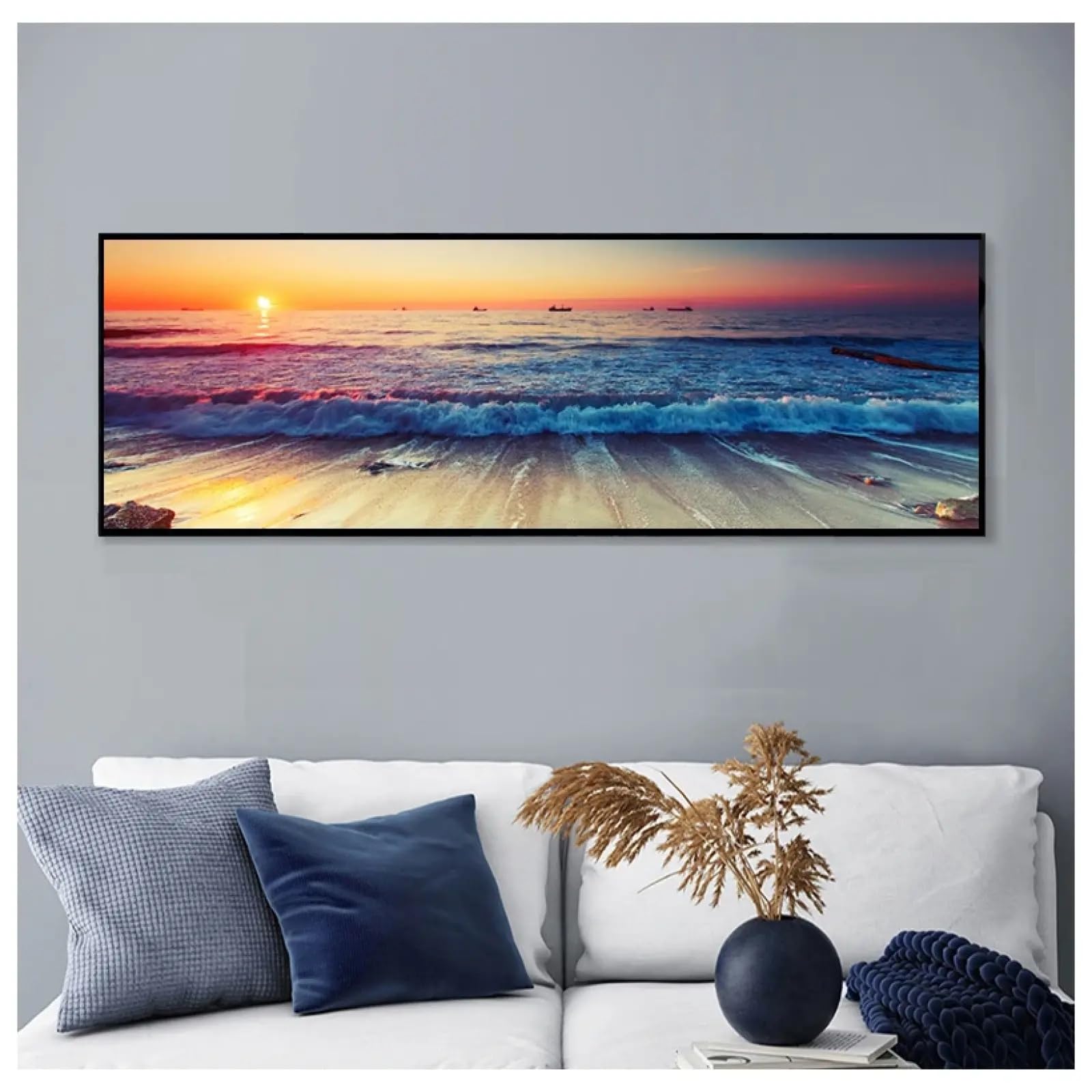 TONGYINLI Plaża statek morze obraz na płótnie sztuka ścienna skandynawskie plakaty i wydruki dekoracja domu duży rozmiar zdjęcia do salonu 20 x 60 cm rama