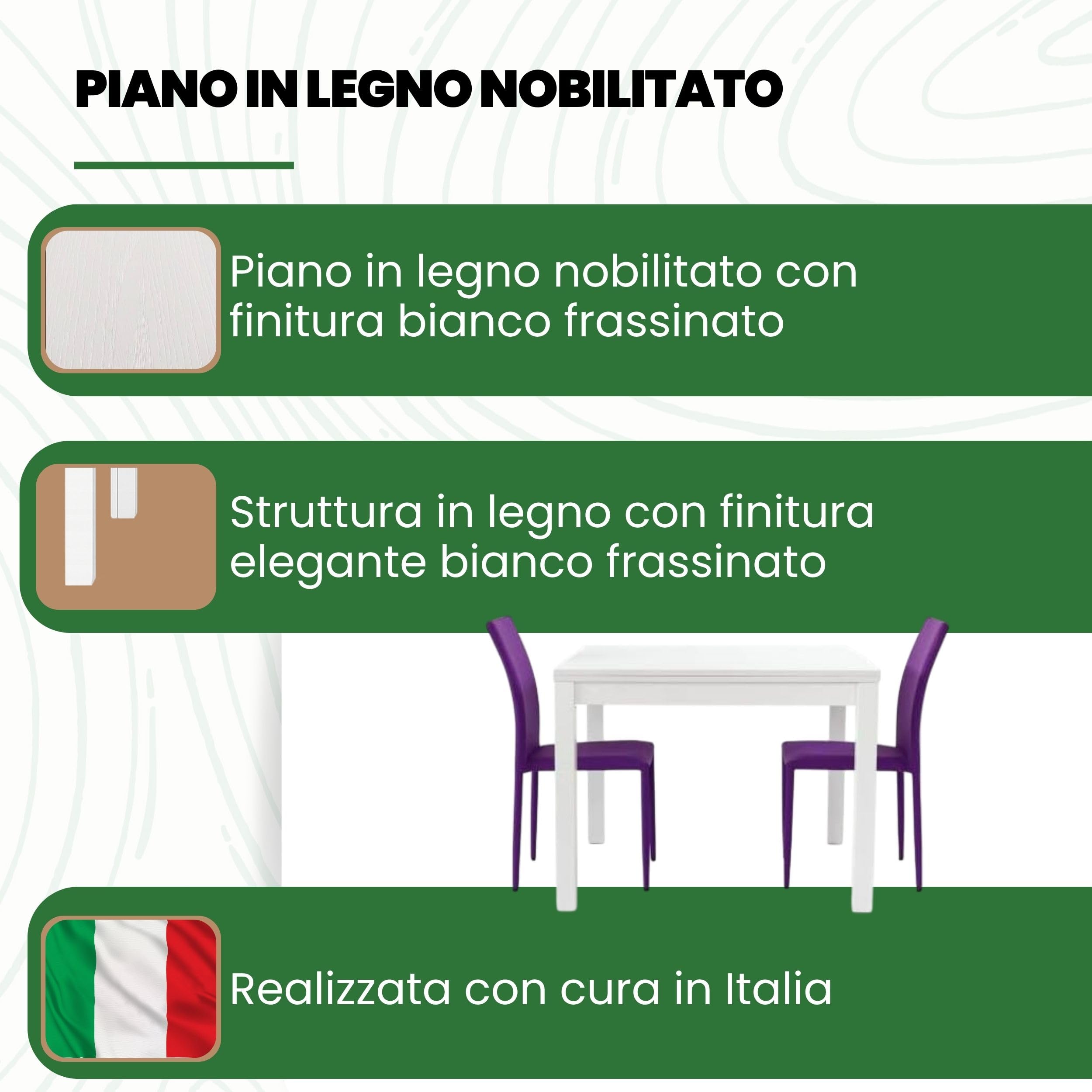 Mar.c.a. Design - Tavolo da Pranzo Quadrato 100x100x76 cm - Apertura a Libro Fino a 200 cm con Piano Piano in Legno Nobilitato - Bianco Frassinato - Made in Italy