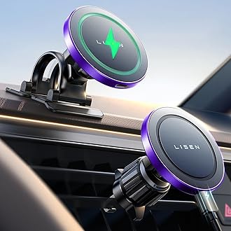 LISEN for 15W MagSafe Car Mount Charger,iPhone Magnetic Wireless Car Charger for iPhone 16 Pro Max Accessories,Car Phone Holder For iPhone 16 15 14 13 12,Samsung with MagSafe Case,Gifts for Men Purple