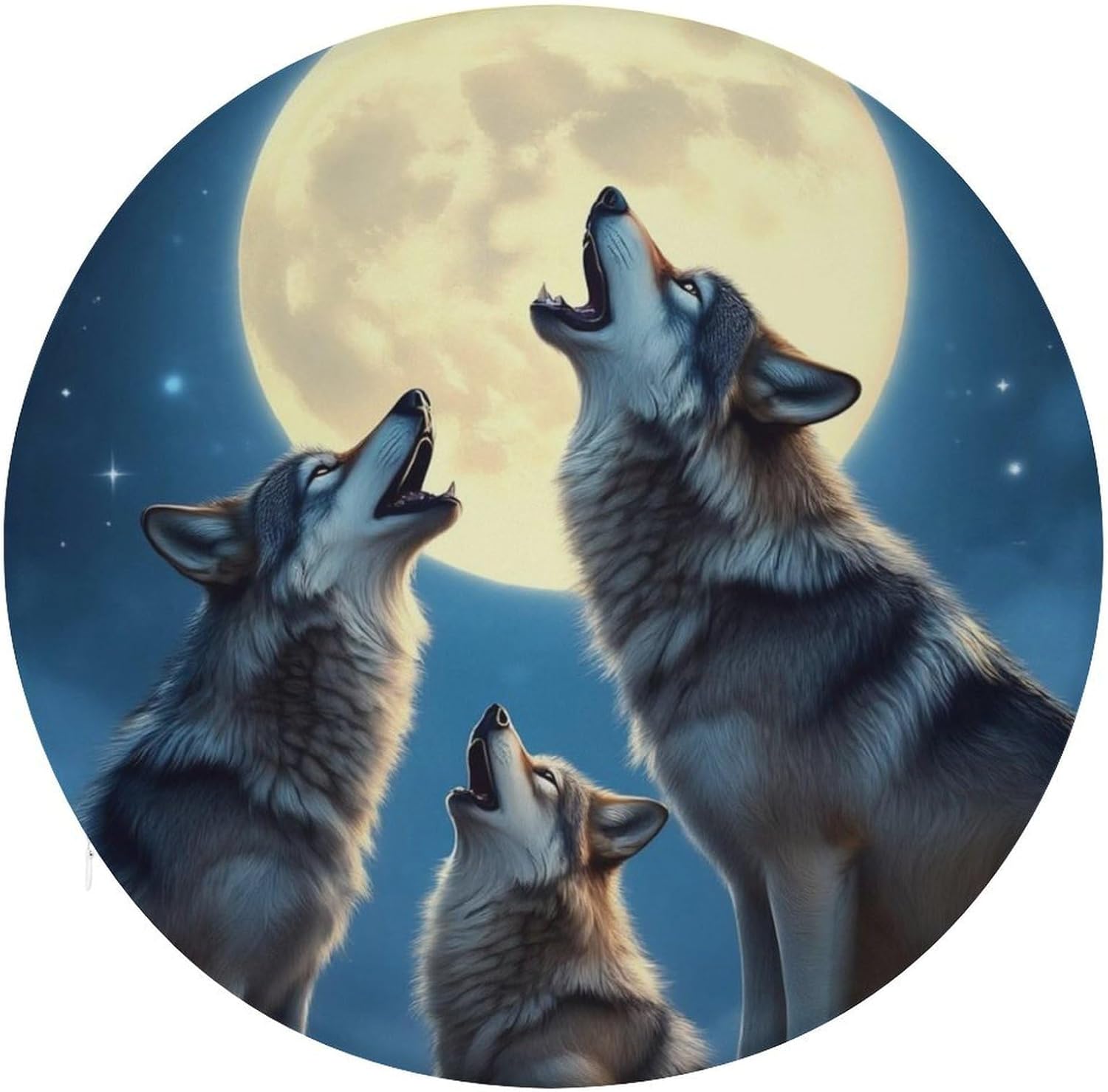Round Seat Pads for Kitchen, Dining Chair, Anti Slip Memory Foam Pads Full Moon Howling Wolf for Bar Stool, Office Chair, Wheelchair