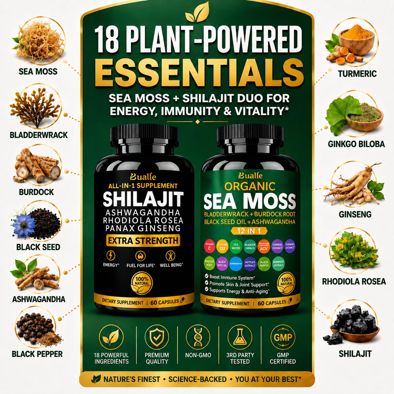 Shilajit & Sea Moss Bundle with Ashwagandha & Panax Ginseng, 120 Capsules — Amazon image 5