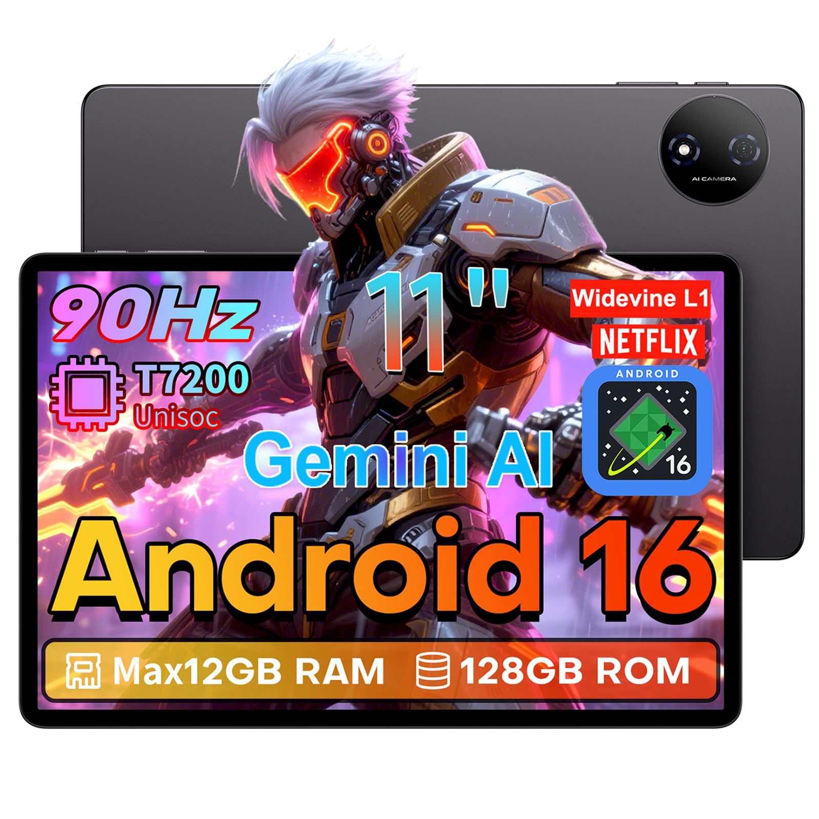 TECLAST P50T Android 16 Tablette 11 Pouces Gemini AI, 90Hz Écran, 2.0GHz Octa Core, 2.4G+5G WiFi, 7000mAh, 12Go RAM+128Go ROM(TF 5To), Widevine L1, GPS/13MP/OTG/GMS, 2026