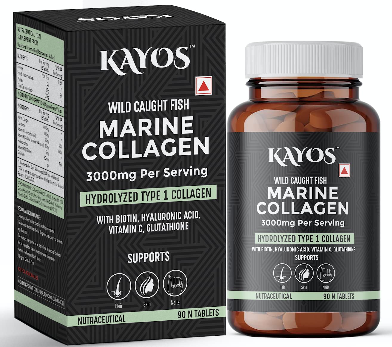 KAYOS Marine Collagen Tablets 3000mg Type 1 Collagen Hydrolysate Fish