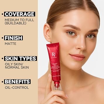 FV Matte Waterproof Foundation-Longwear Transfer-Proof, with Medium to Full Coverage, Oil-control & Lightweight, Liquid Foundation Makeup for Normal/Oily Skin, 30g, Ivory