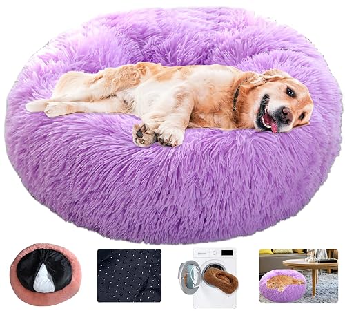 KZhanmy Cama de Perros Gatos Grande Pequeño,Cama de Mascotas Calentito Mullida Felpa Cojin Redonda…