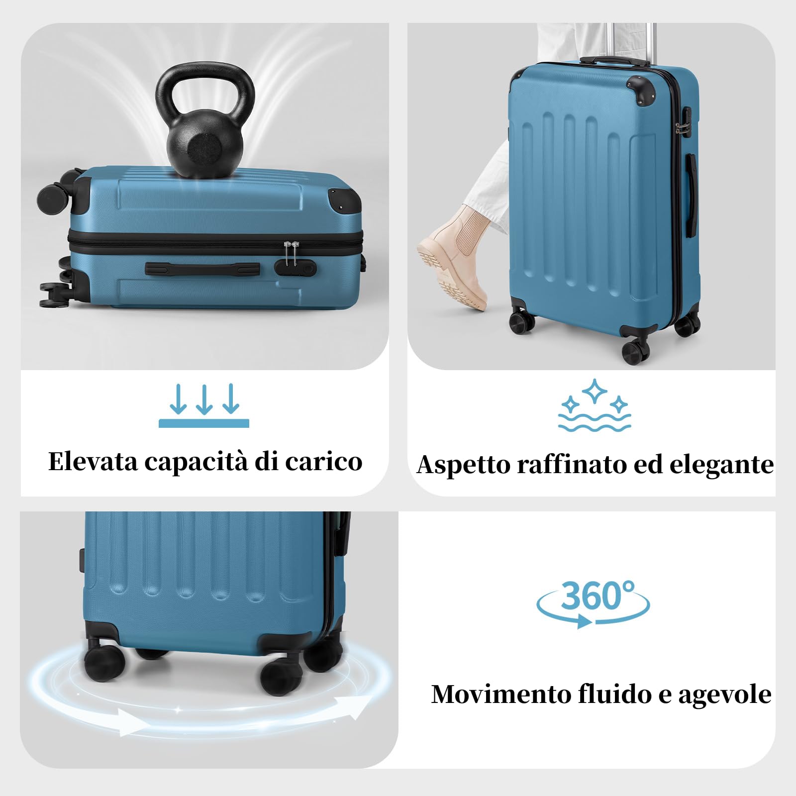 LEADZM Set di Valigie Rigide 4 Pezzi con Beauty Case (Blu marine)