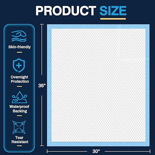 Miniatura 4 de AAY Almohadillas de cama desechables de 30 x 36 pulgadas (50 piezas) resistentes al desgarro, almohadillas superabsorbentes para orina extra grandes