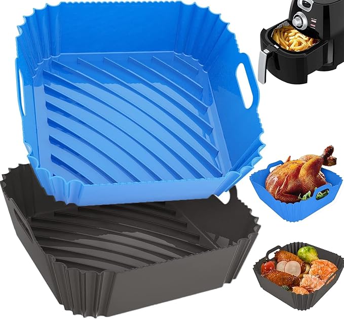 Teglia In Silicone Per Friggitrice Ad Aria | Pieghevole, 20.5x20.5x5 Cm | Resistente Al Calore E Riutilizzabile