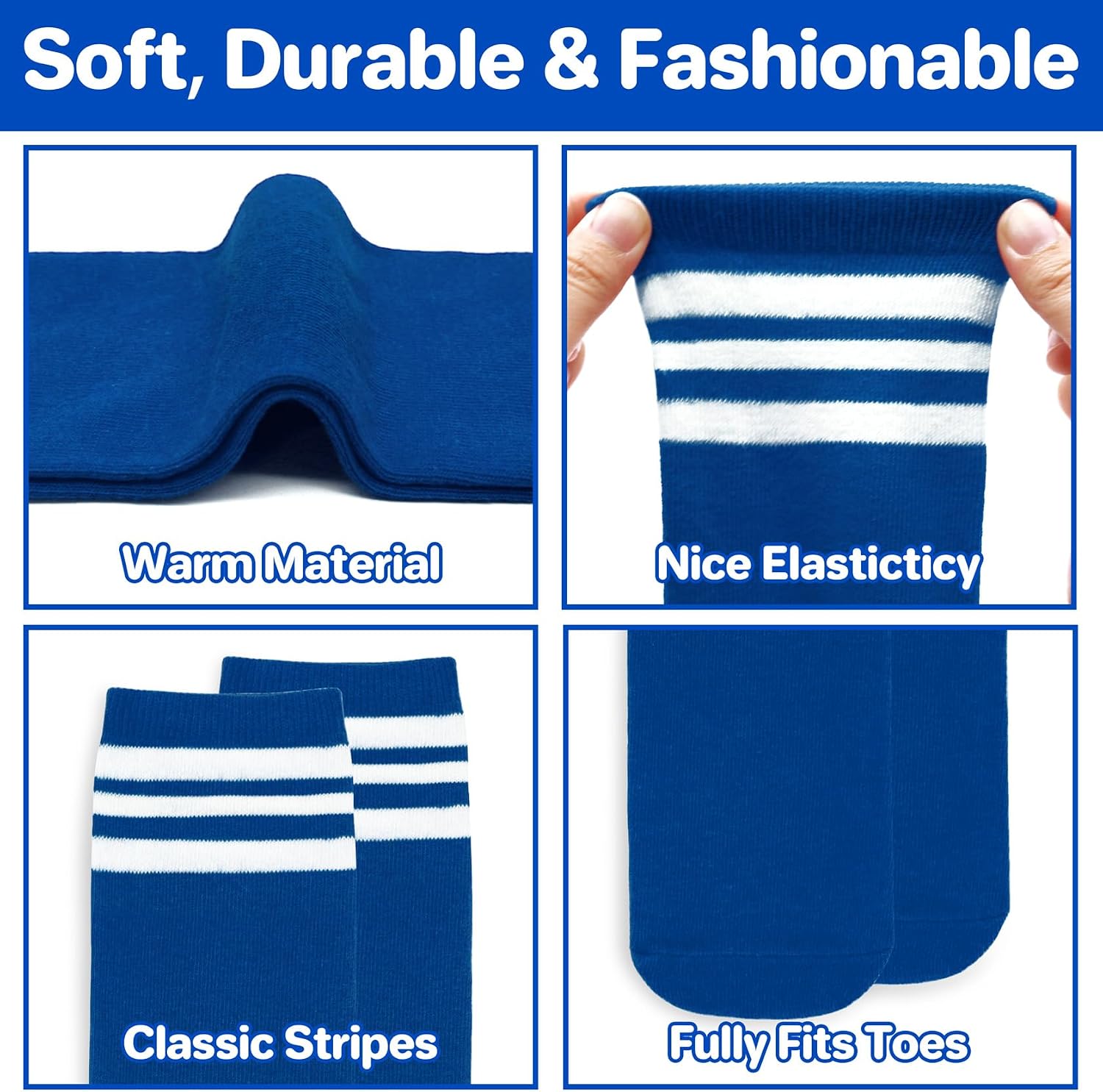 qikqik 4 Pairs Toddler Soccer Socks Kids Soccer Socks for Girls Boys Baseball Socks Toddler Knee High Socks Cotton Tube Socks