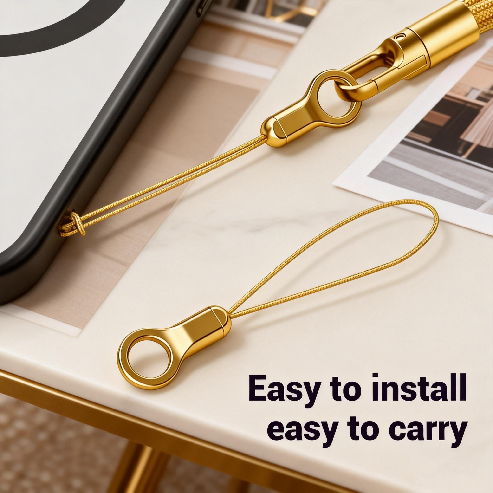 Phone Tether Tab & Cell Phone Charms Split Ring Strap 360° Swivel Clip Ultra Thin Stainless Steel Universal Lanyard Patch Cords DIY String for All Phone Cases Hanging USB Drive Keychain Accessories — view 3