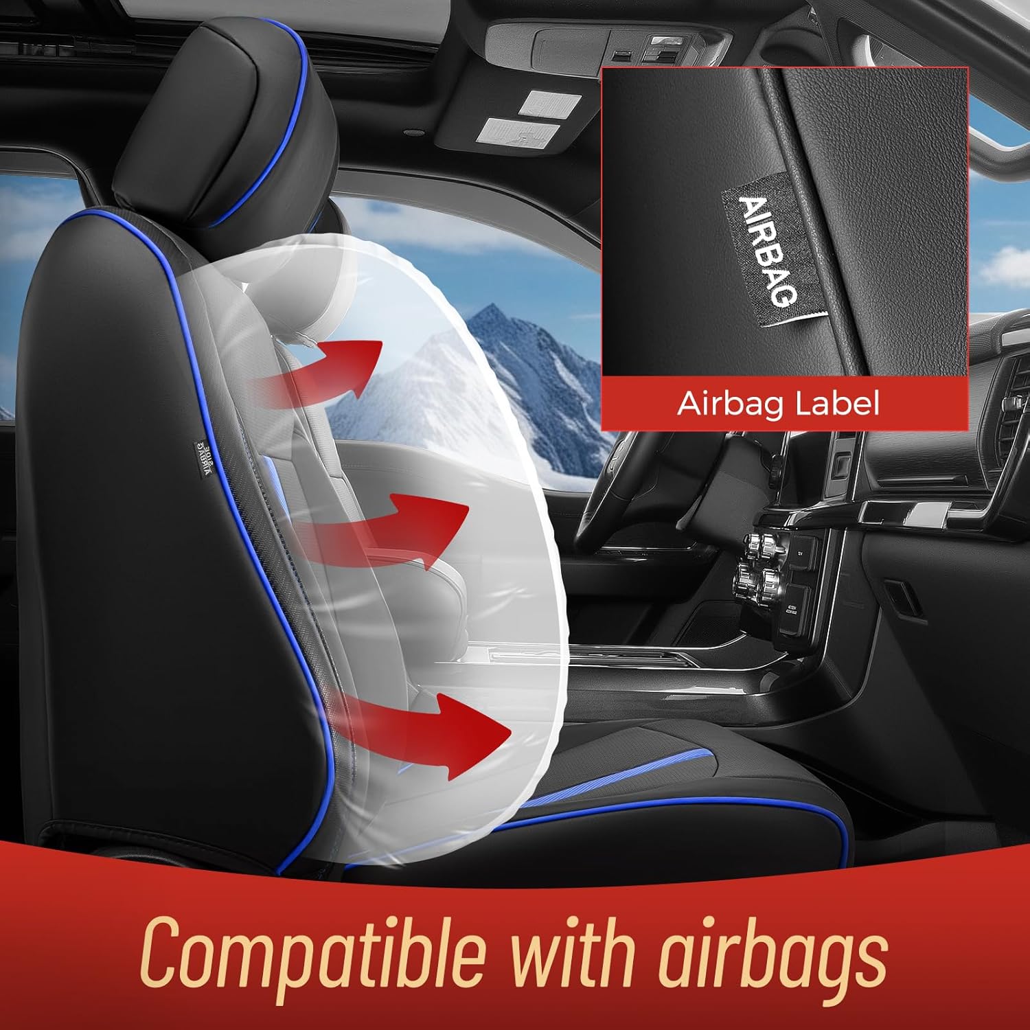 CreekT® Full Set Leather Seat Covers for Ford F150 2015-2025, Waterproof Truck Pickup Seat Covers Fit for Ford F-150 Accessories, for Ford F-150 2015-2025 Super Crew/Crew Cab(XL,XLT) (Black Blue)