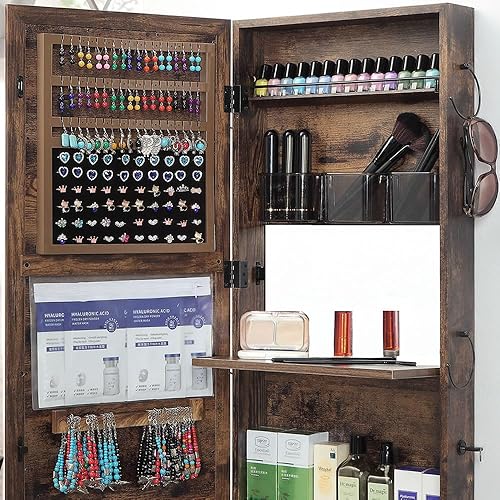 Miniatura 7 de GISSAR Espejo de joyería para montaje en pared, espejo sobre la puerta, armario de joyería, organizador de espejo de longitud completa, espejo de