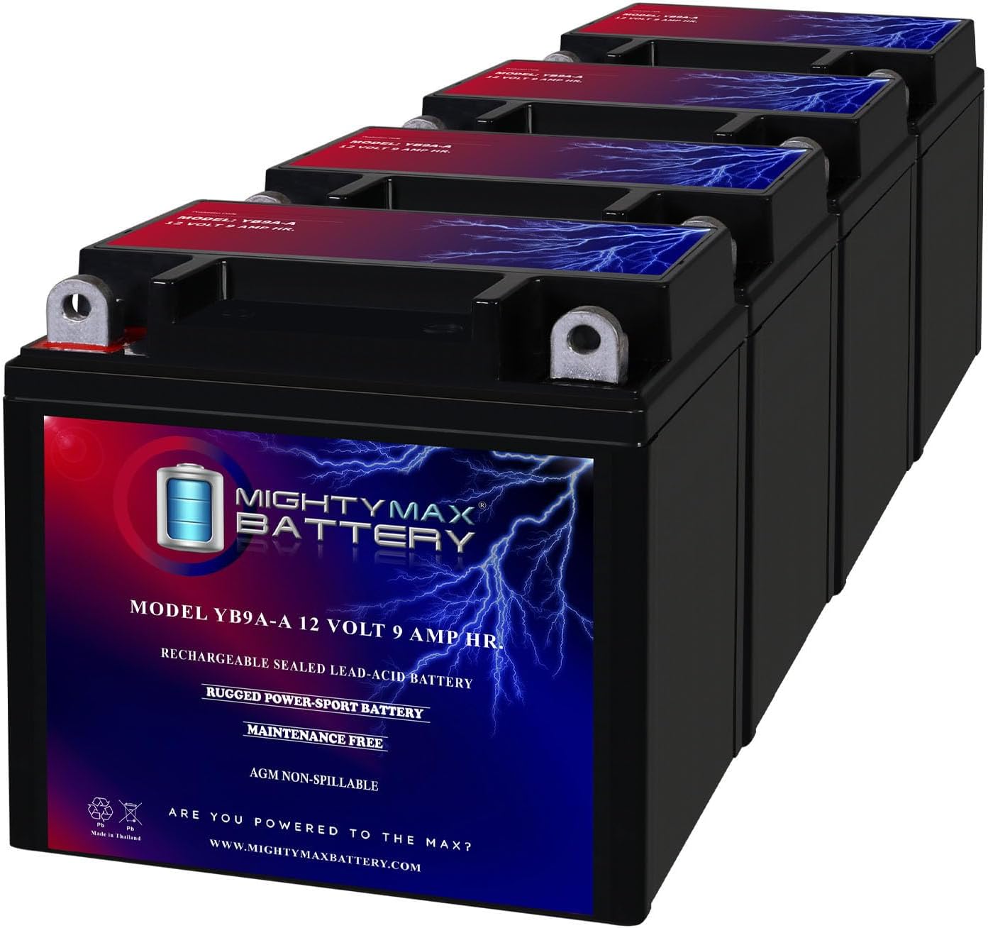 Mighty Max Battery YB9A-A - 12V 9AH 130CCA SLA AGM Motorcycle Battery - Pack of 4