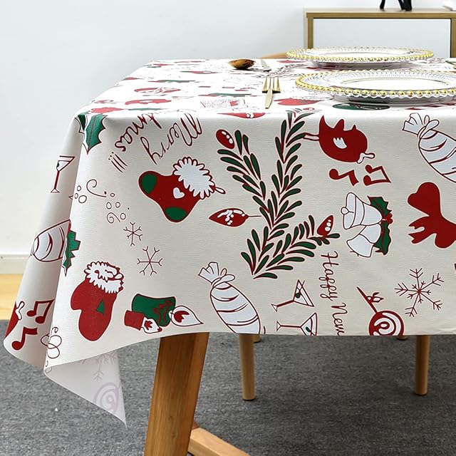 Plenmor Christmas Table Cloth Wipe Clean Christmas Tablecloth Xmas PVC Plastic Wipeable Waterproof Square Table Cover Decoration for Festive New Year Kitchen Picnic (137 x 137 cm)
