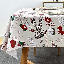 Christmas Table Cloth Wipeable Christmas Tablecloth Xmas Plastic Wipe Clean Waterproof Rectangular Table Cover Decorations for Kitchen Picnic Outdoor Indoor (137 x 185 cm)