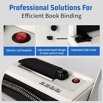 Vagbstu Coil Binding Machine with Electric Coil Inserter and Adjustable Side Margin, 20-Sheet Manual Punch,46 Fully Disengageable Dies,4:1 Pitch,Binds up to 500 Sheets - Includes 100 Coils