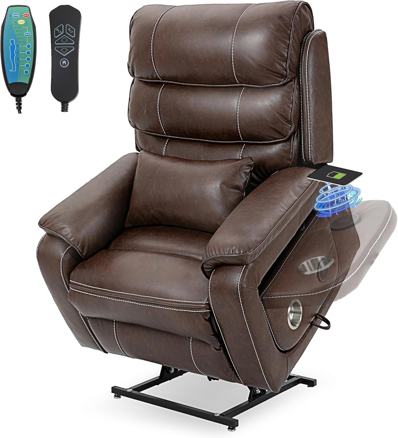 Oversized Stand Assist Lift Chair with Massage and Heat for Elderly Lay Flat Recliners Power Lift Recliner Chair with Wireless Charging Tray and Cup Holder Dual Motor Infinite Position