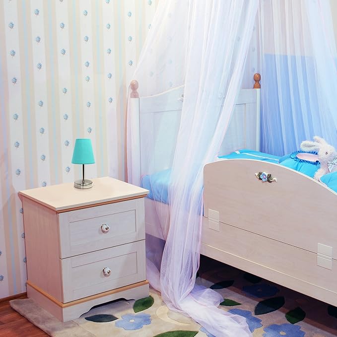 Simple Designs Simple Designs LT2013-BLU Sand Nickel Mini Basic Table Lamp with Fabric Shade, Blue photo 2