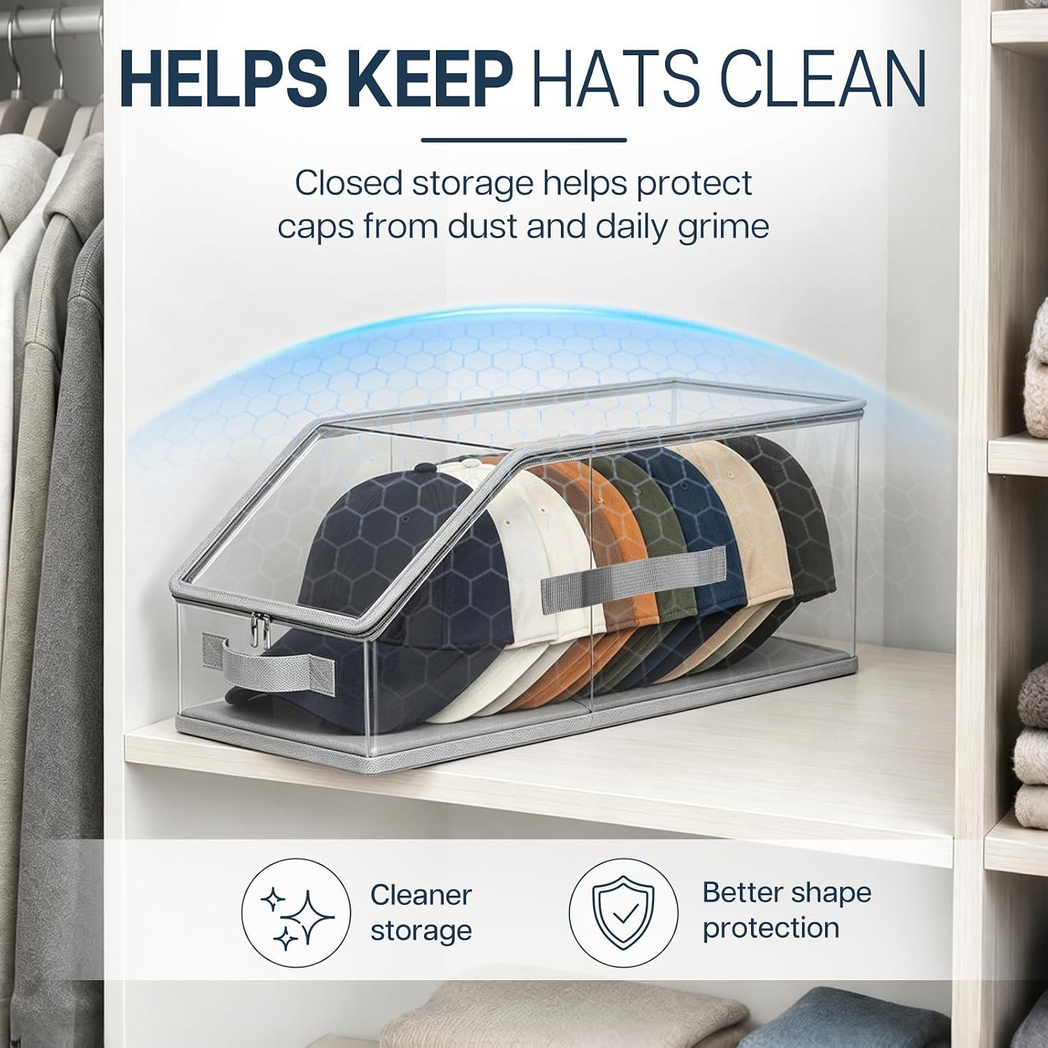 2 Pack Plastic Stackable Hat Organizer for Baseball Caps with Trim( Grey )