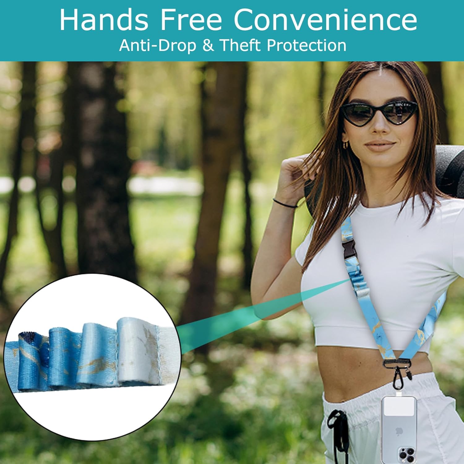 Cell Phone Lanyard Crossbody Adjustable, Universal Phone Strap Crossbody with Tether Tab for Neck Shoulder, Blue Marble Lanyards for Phone Case ID Badges Camera Car Keys and Most Smartphones image 2 of 7 B0D5RM8YZQ