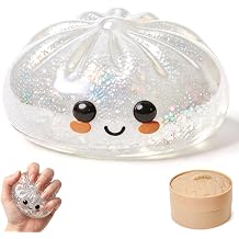 Glitter Dumpling Squishy, Dumpling Mystery Box, Colorful Dumplings Stress Balls Toy, Stocking Stuffers with Food Steamer Stretchy Desk Toys Rainbow