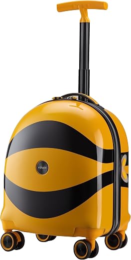 Verage Luxe Little Bees Kids Trolley 15" Polycarbonate Rolling Suitcase for Kids, Carry-On Hard Sided Travel Trolley (Yellow)