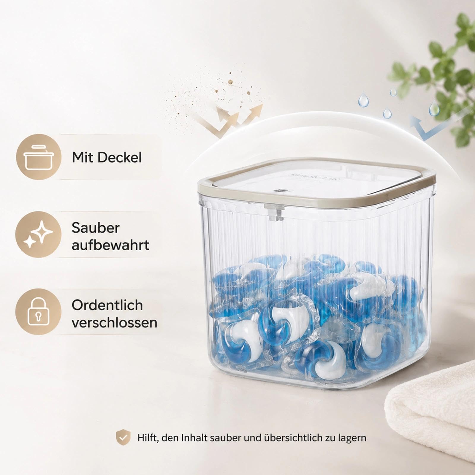 15,3 x 15,3 x 14 cm, caja de almacenamiento de detergente y polvo de lavado, recipiente hermético para detergente transparente, caja de detergente para lavandería, caja de detergente