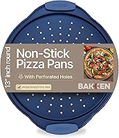 Vista 12 de Bandeja para pizza – 2 redondas con asas de silicona – Sartén de pizza de acero al carbono con agujeros y revestimiento antiadherente – Libre