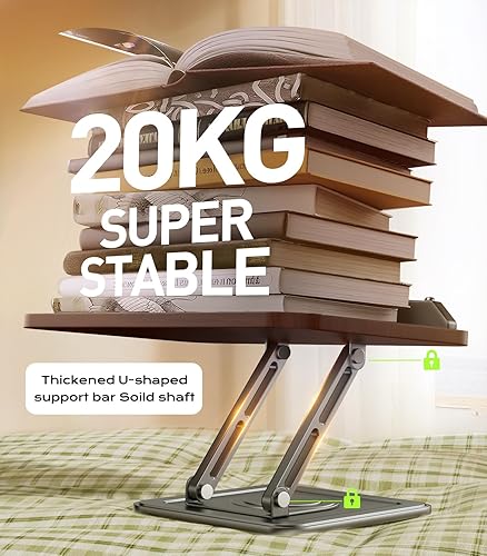 Miniatura 7 de Soporte para libros para lectura, soporte ajustable para libros con bases giratorias de 360, soporte ergonómico para libros de recetas con clips