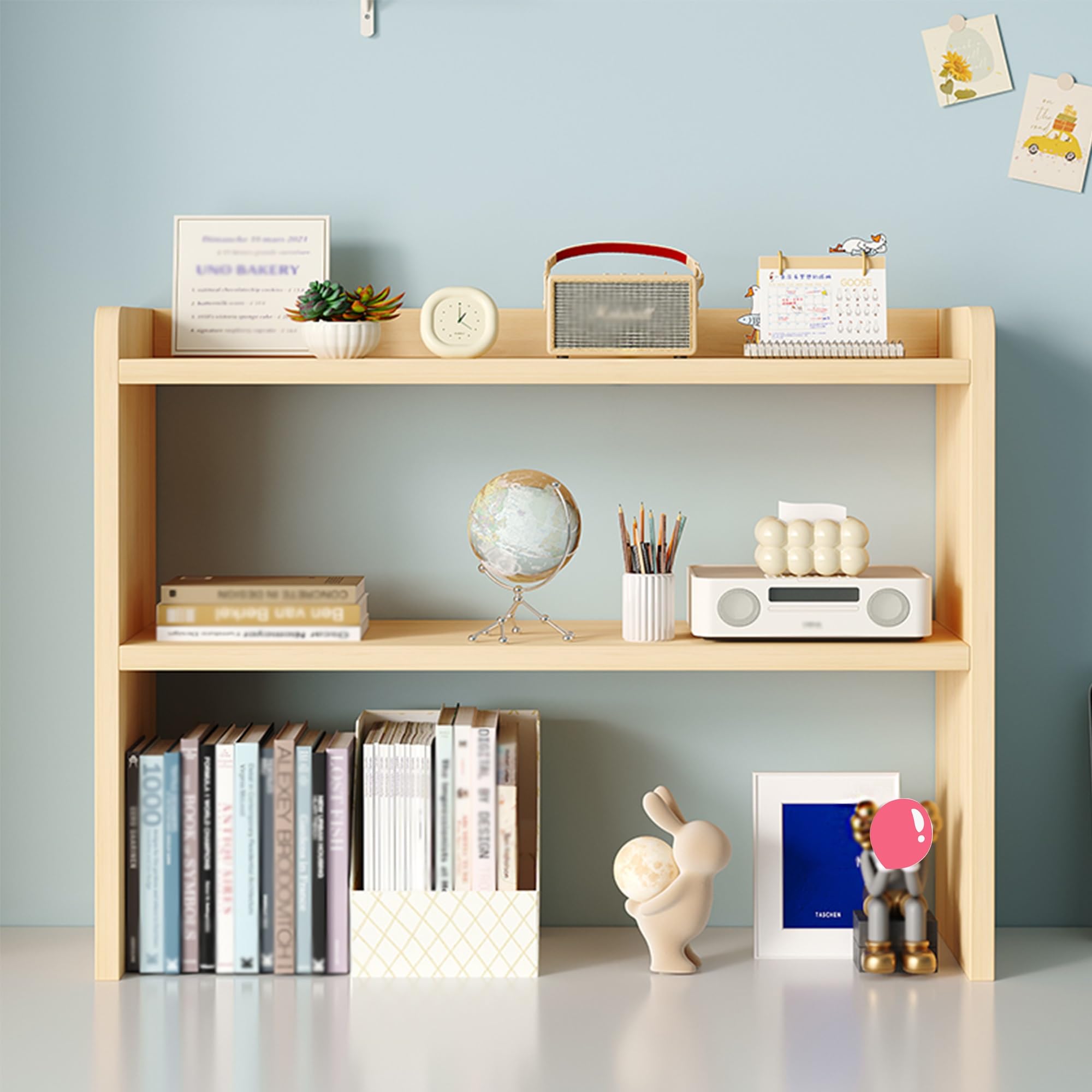 Etagere Rangement Bois à 2 Niveau Etagere Bureau a Poser sur Bureau pour Dortoir Maison(60x20x60cm)