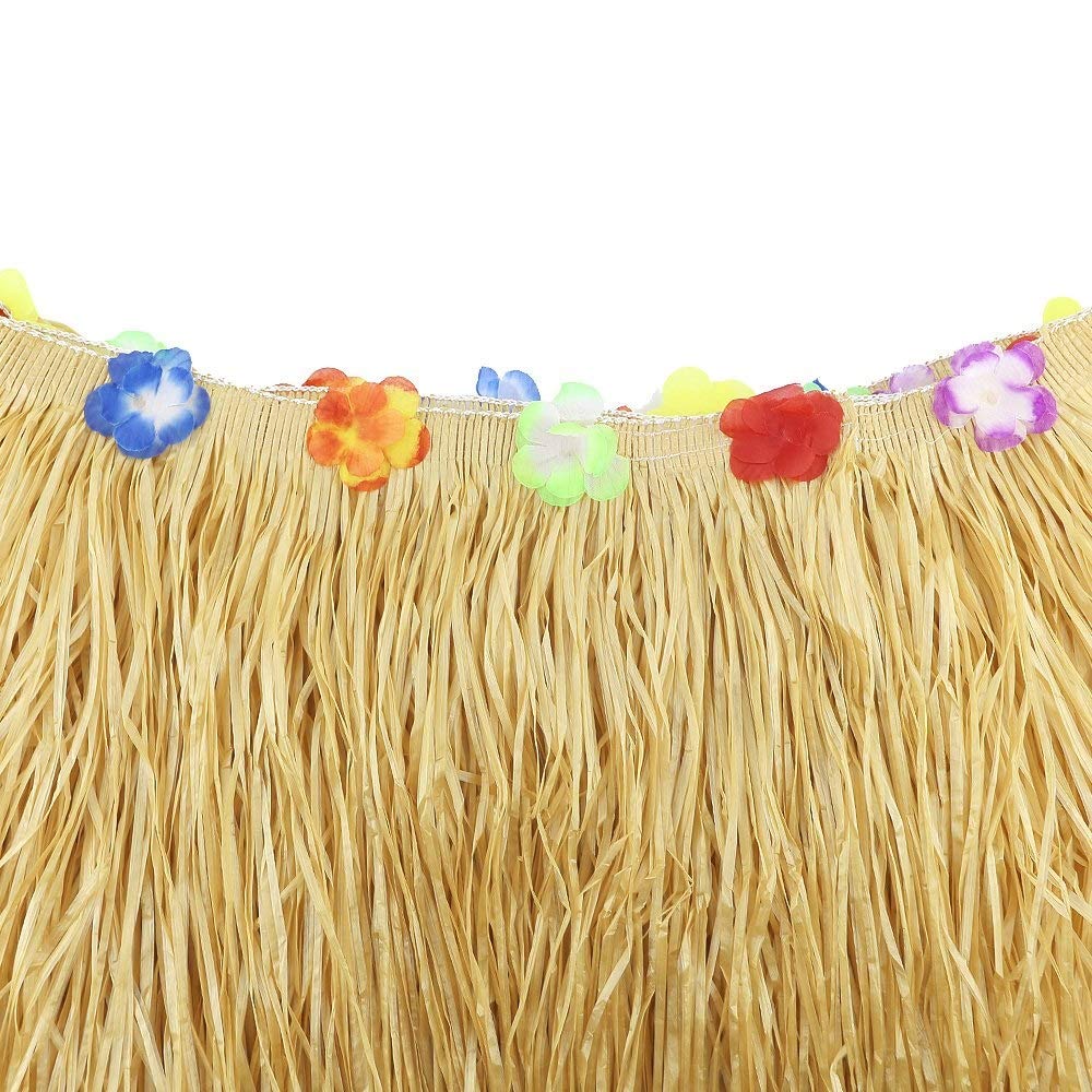 Funny House Gonna Tavolo Hawaiana,Tovaglia da Tavolo 276 * 75 cm Hawaiian Luau Hibiscus Gonna da Tavolo in Erba con 30 Fiori di Seta Finto per Barbecue Beach Tiki Decorazioni per Feste