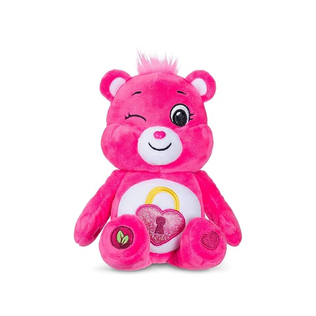 Basic Fun Care Bears Peluche Brillante 22 cm - Secret Bear - Osito Ecológico con Emblema de Candado y Corazón