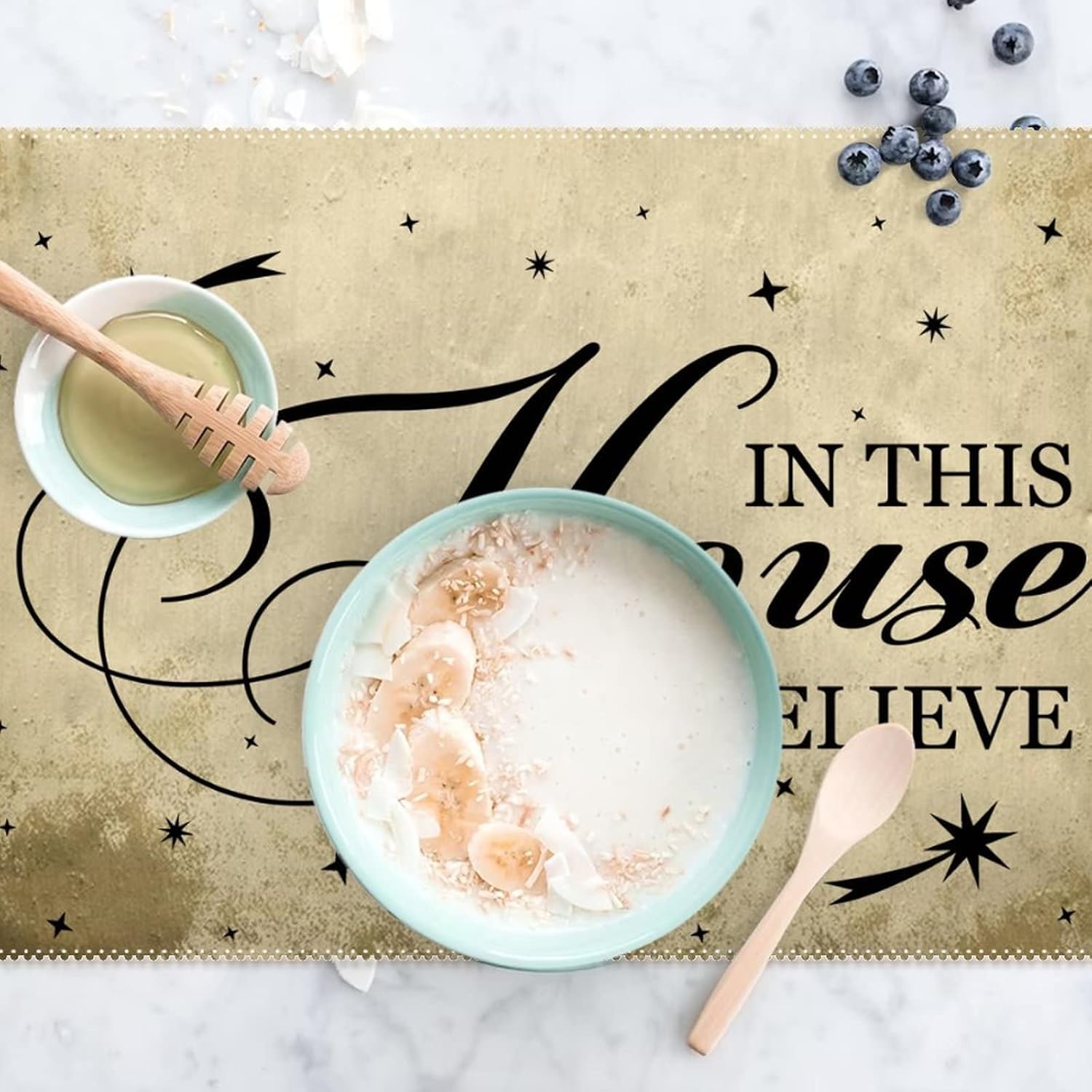 in This House We Believe Placemat 6 PCS, Merry Christmas Non-Slip Spring Placemats for Kitchen Dining Table BBQ Patio Parties, Dirt Resistant Wipeable Washable Durable