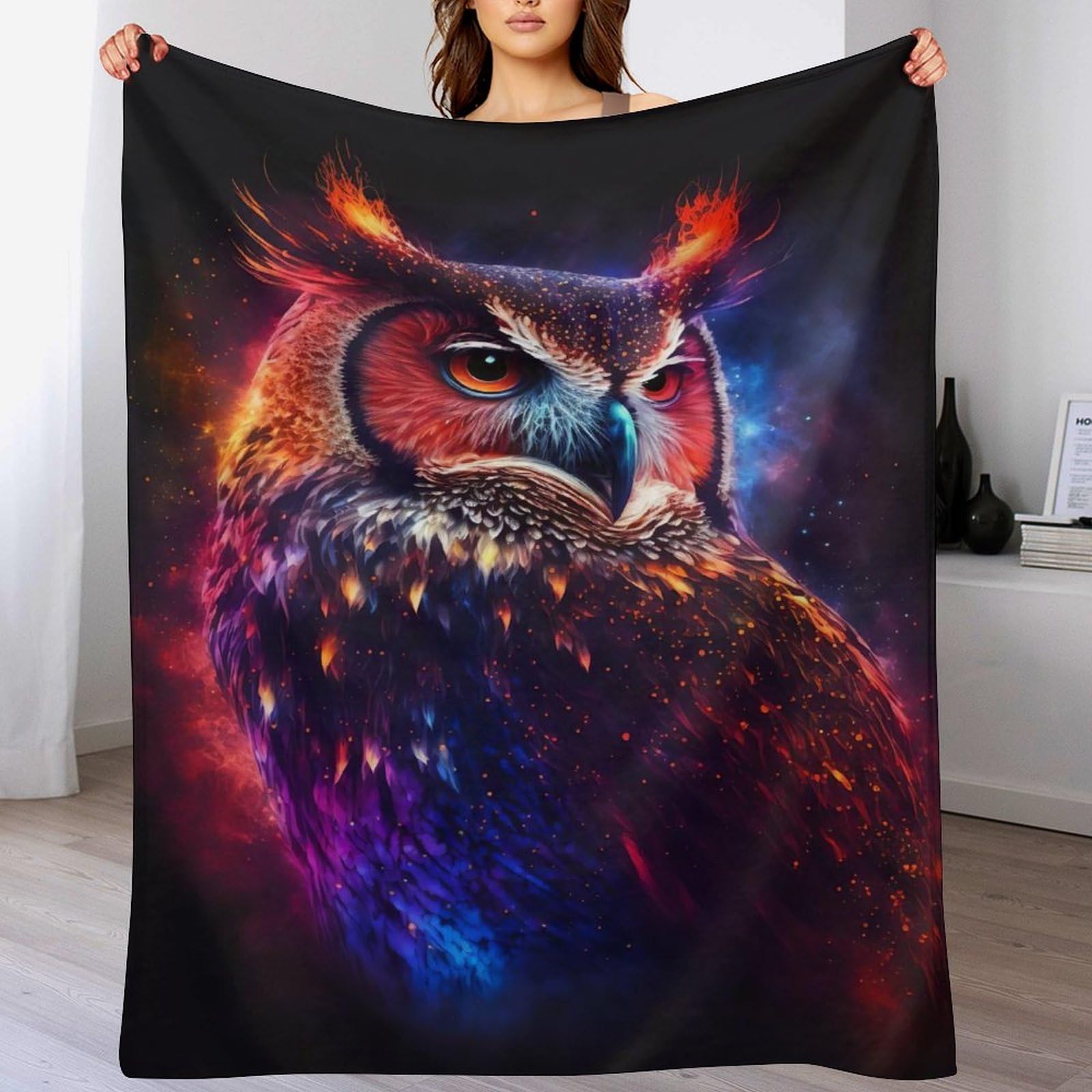 Couverture hibou en flannel isolante et douce pour l'hiver