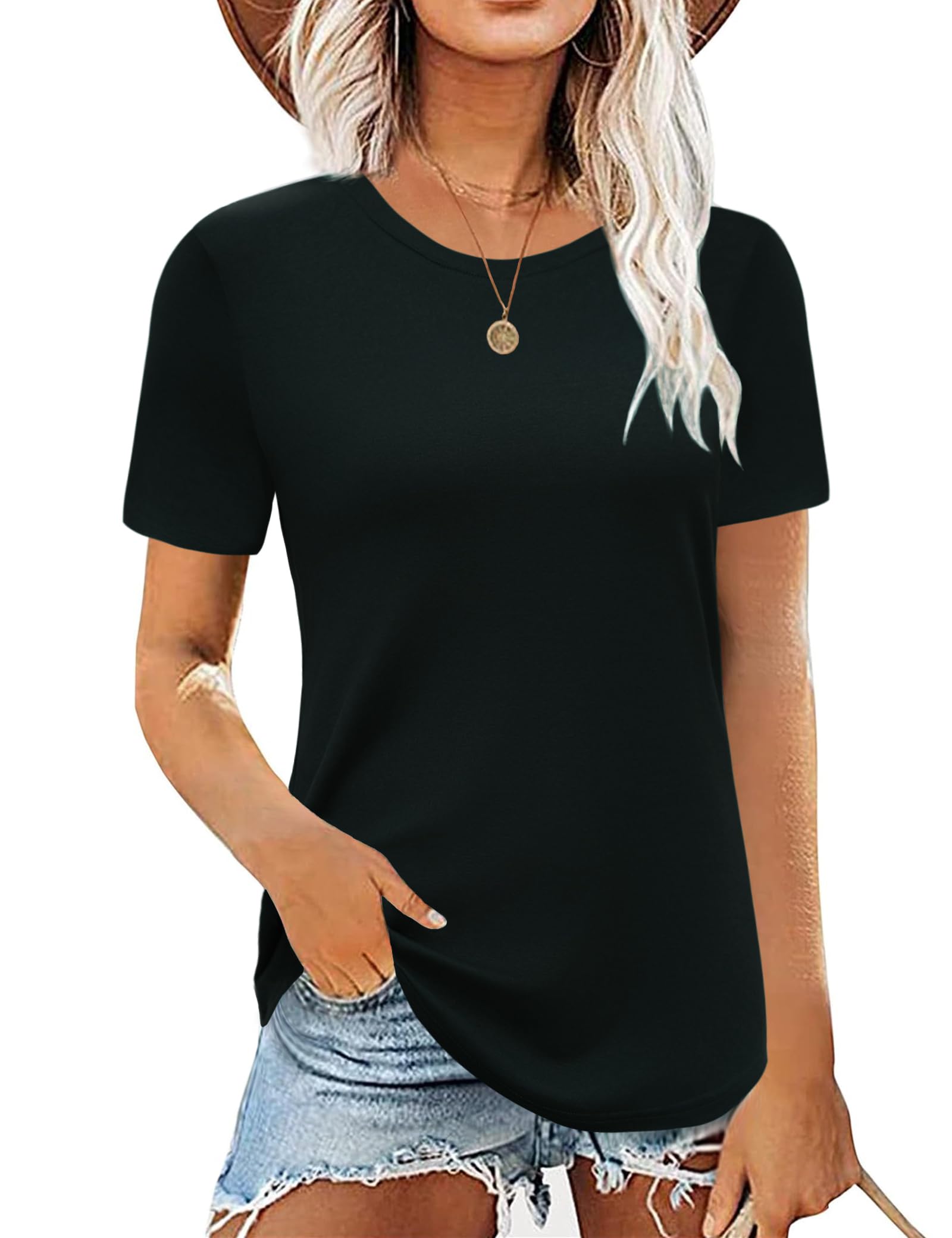 Aottori Basic T-Shirt Damen Kurzarm Tshirt mit Rundhals Sommer Oberteile Elegant Lose Kurzarmshirt Tops Tee Shirts
