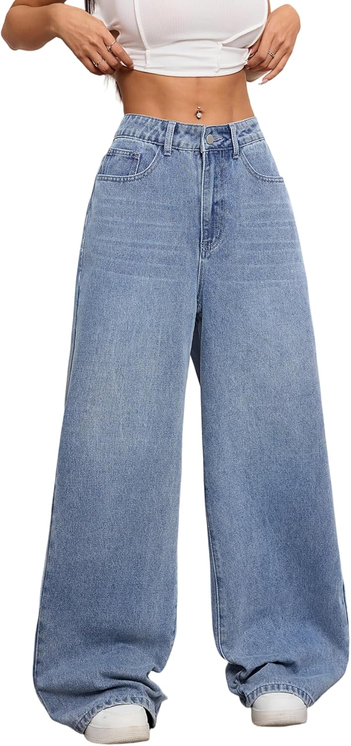 Women's Wide Leg Baggy Jeans Trendy 2026 Denim Pants Vintage Hip Hop Loose Fit Long Trousers Streetwear