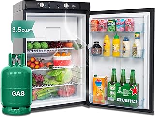 3 Way Propane Refrigerator LPG/110V/12V, 3.5 cu.ft RV Refrigerator with Freezer,12 volt refrigerator for RV, Off Grid Gas Fridge for Semi Truck, Campervan, Travel, White