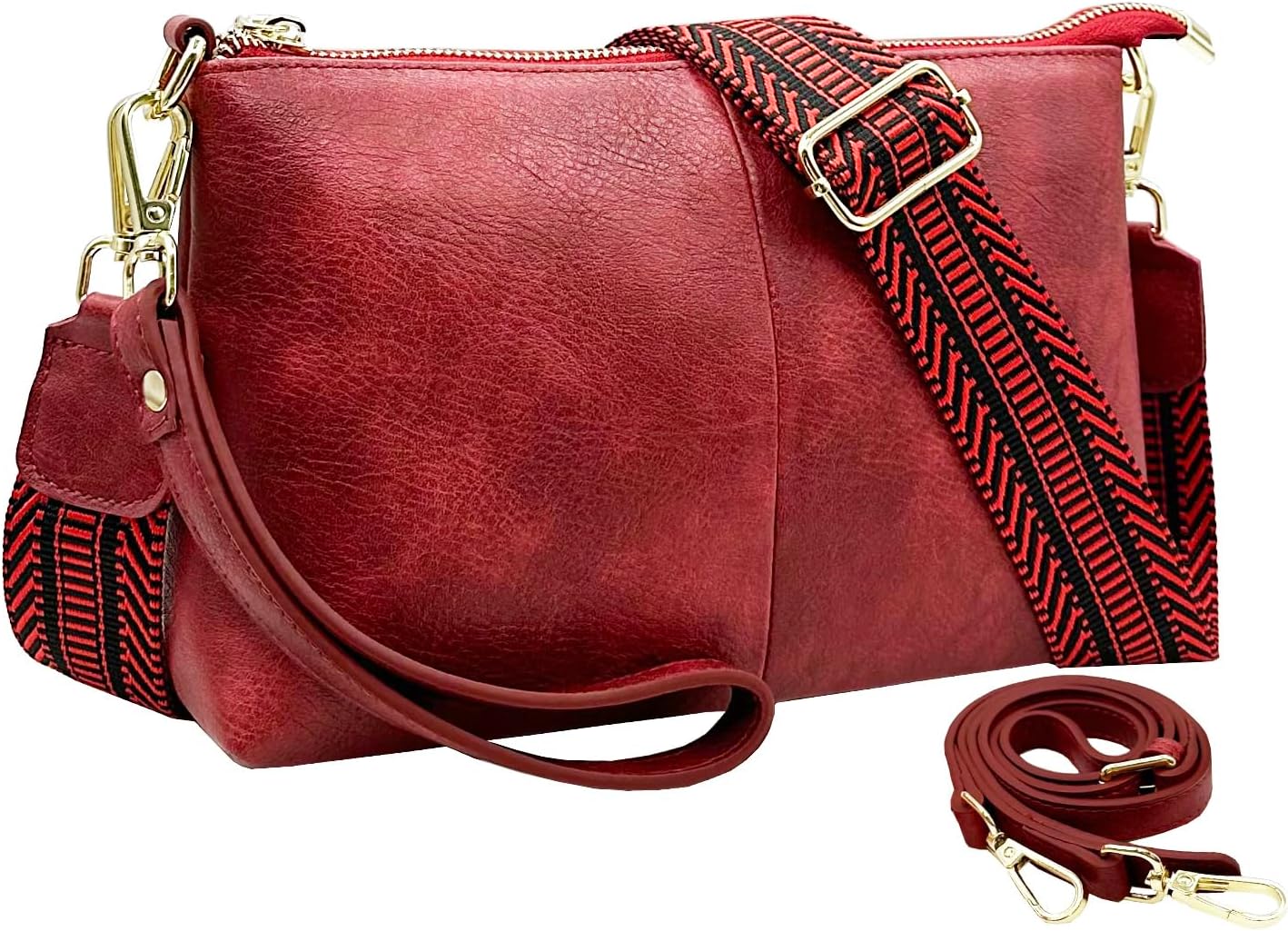 Small Crossbody Clutch Purses Bags for Women Wristlet Wallet Vegan Shoulder Handbags Guitar Strap + Leather Strap