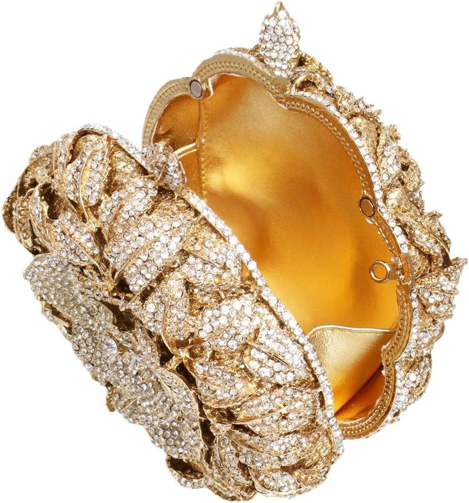 Shining Rhinestone Rose Evening Clutch Elegant Flower Handbag Stylish Chain Purse for Prom Party Cocktail Wedding