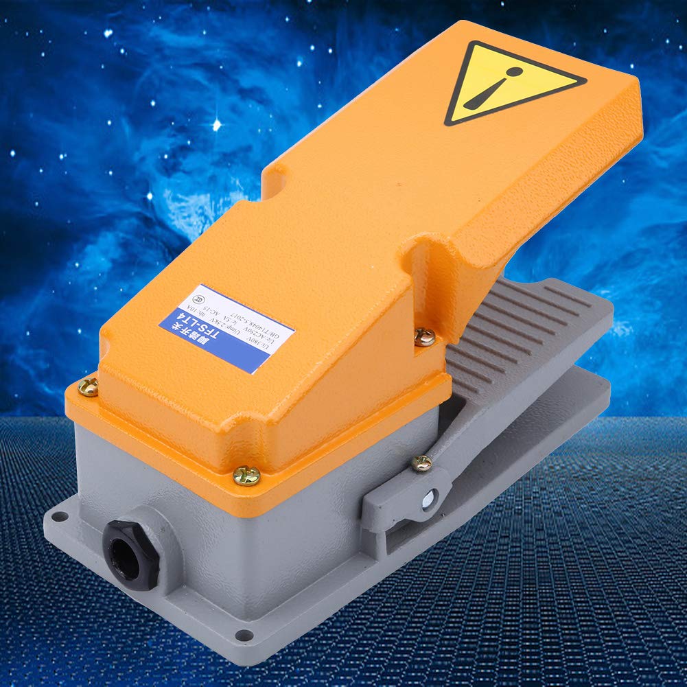Joyzan Interruptor Pedal Pie Industrial, Aleación Aluminio Resistente Aceite Encendido Apagado Protector Antideslizante Momentáneo Carcasa Eléctrica Jog Power Foot Punch Machine Control Máquina