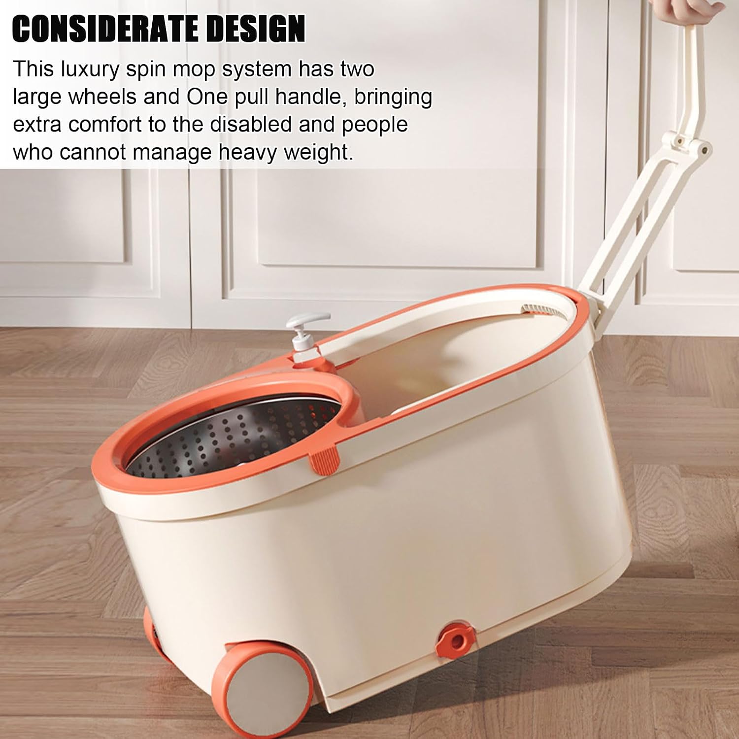 Spin Mop and Bucket with Wringer Set, Mops with 4 Replacement Washable Microfiber Mop Pad Heads Refills, Easy Moving with Wheels for Home Floor Cleaning