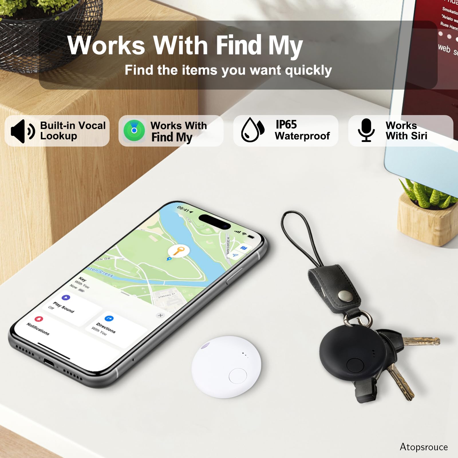 Key Trackers 1 Pack,Find My Keys Device Smart Bluetooth Tracker Compatible for Apple Find My (Support iOS Only) iOS Location Tracker for Keys, Wallets, Luggage, Pets, Cars ?Support Voice Siri?