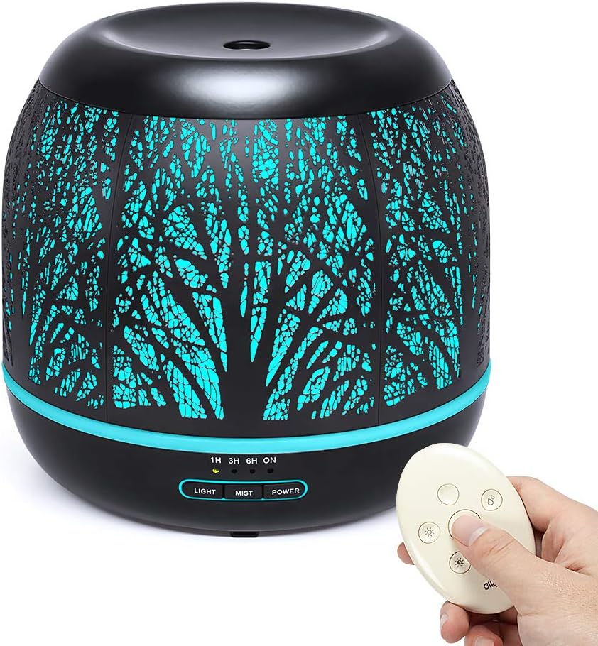 Diffusers for Essential Oils Large Room with Remote Control, Bligli 500ml Aromatherapy Diffuser Air Humidifiers for Home Office Kitchen Nursery Room, 7 Changing Colors and Unique Candle Light Mode